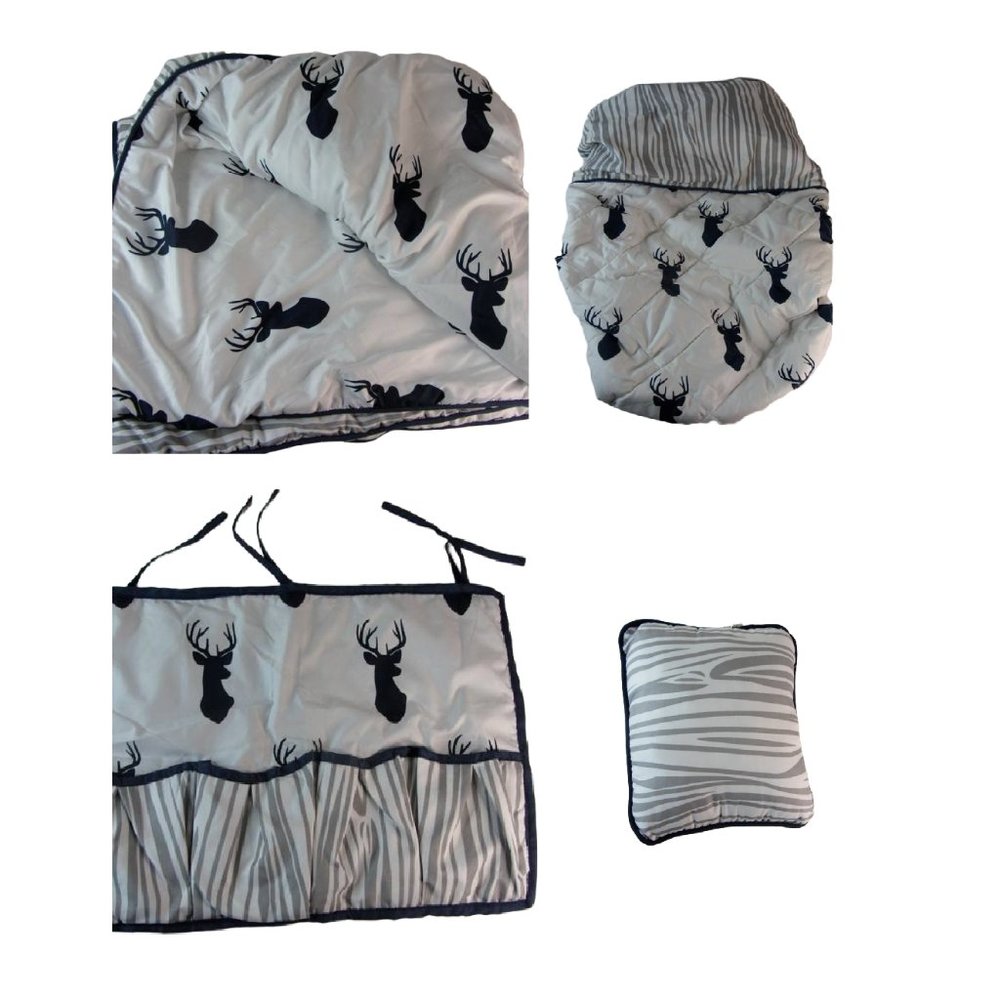Navy White Woodland Deer Baby Bedding 4 Pc Nursery Bedding Changing Table Set